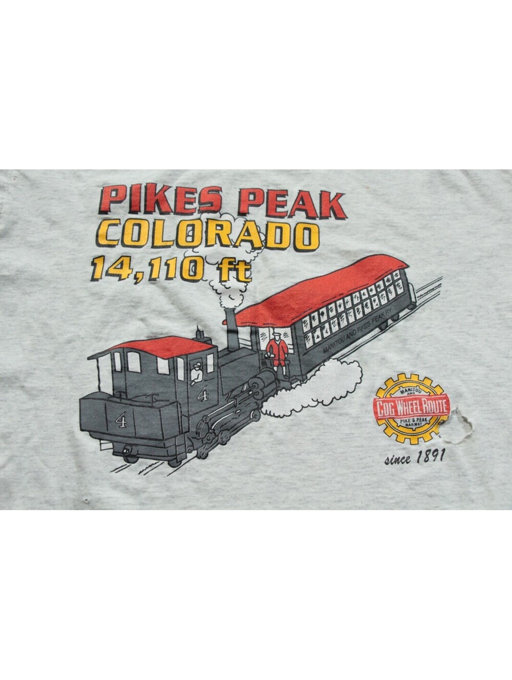 Vintage 90s Pikes Peak Railway T-Shirt Cog Wheel Route Oneita Shirt Distressed